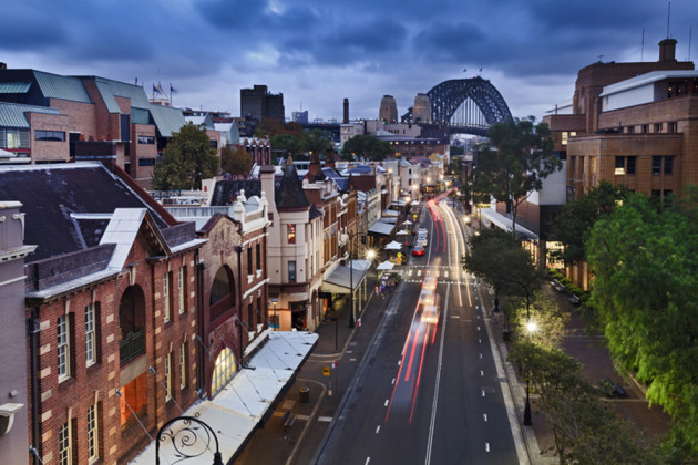 Det historiska området The Rocks i Sydney, Australien.