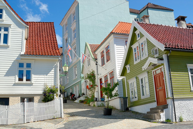 Mysig gata i Bergen, Norge.