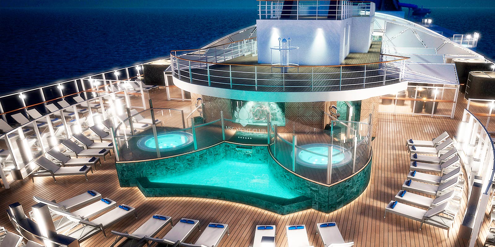 Det exklusiva poolområdet Yacht Club ombord på MSC Cruises kryssningsfartyg.