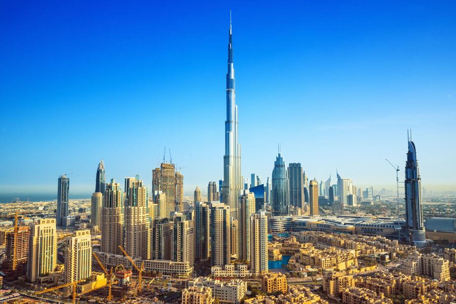 Vy över spektakulära Dubai i Förenade Arabemiraten.