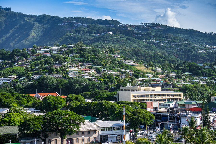 Panoramavy över Papeete på Tahiti i Franska Polynesien.