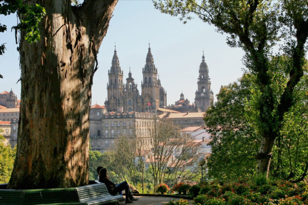 Vallfartsorten Santiago de Compostela i nordvästra Galicien, Spanien.