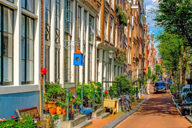 En mysig gata i stadsdelen Jordaan, Amsterdam.