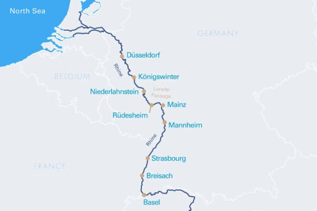 Kryssningsrutt på Rhen, från Basel till Düsseldorf
